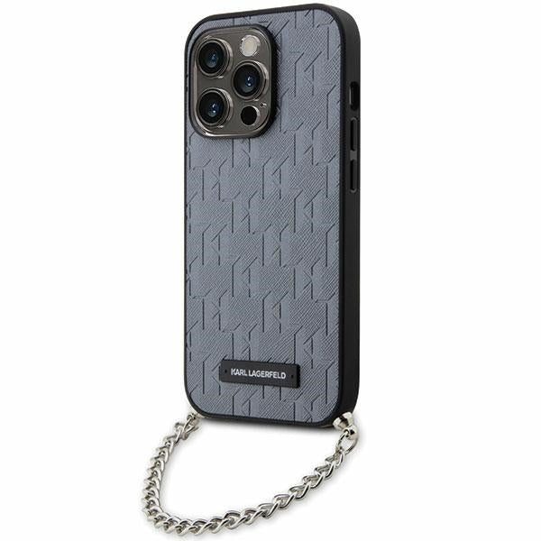 Skyddsfodral för Apple iPhone 14 Pro Max, Karl Lagerfeld, Saffiano Monogram Chain, Silver