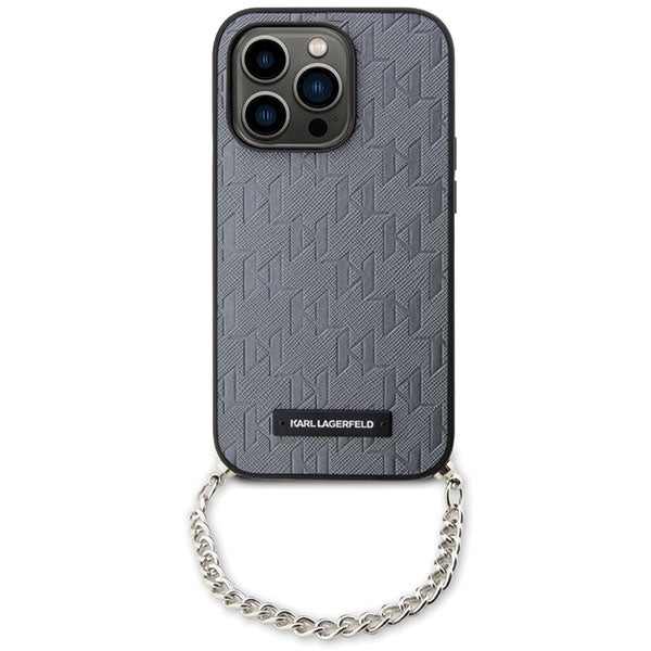 Skyddsfodral för Apple iPhone 14 Pro Max, Karl Lagerfeld, Saffiano Monogram Chain, Silver