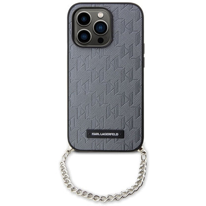 Skyddsfodral för Apple iPhone 14 Pro Max, Karl Lagerfeld, Saffiano Monogram Chain, Silver