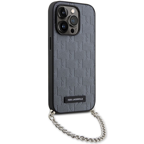 Skyddsfodral för Apple iPhone 14 Pro Max, Karl Lagerfeld, Saffiano Monogram Chain, Silver