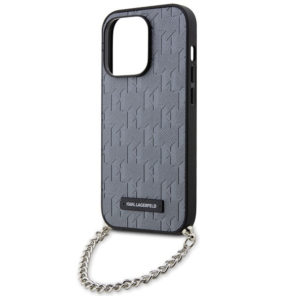 Skyddsfodral för Apple iPhone 14 Pro Max, Karl Lagerfeld, Saffiano Monogram Chain, Silver
