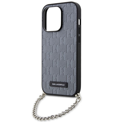 Skyddsfodral för Apple iPhone 14 Pro Max, Karl Lagerfeld, Saffiano Monogram Chain, Silver