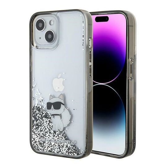 Skyddsfodral för Apple iPhone 15 / 14 / 13, Karl Lagerfeld, Liquid Glitter Choupette, Transparent