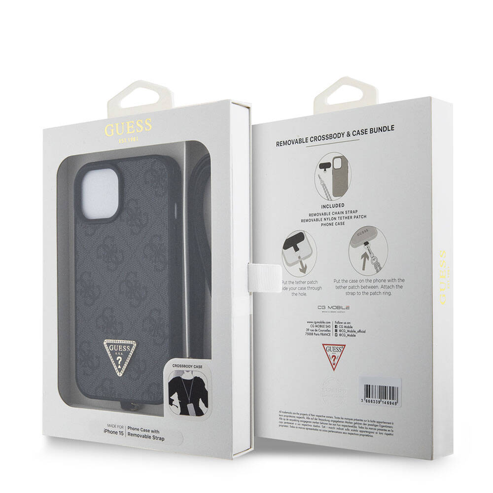 Fodral för Apple iPhone 15 / 14, Guess, Crossbody 4G Metal Logo, Svart