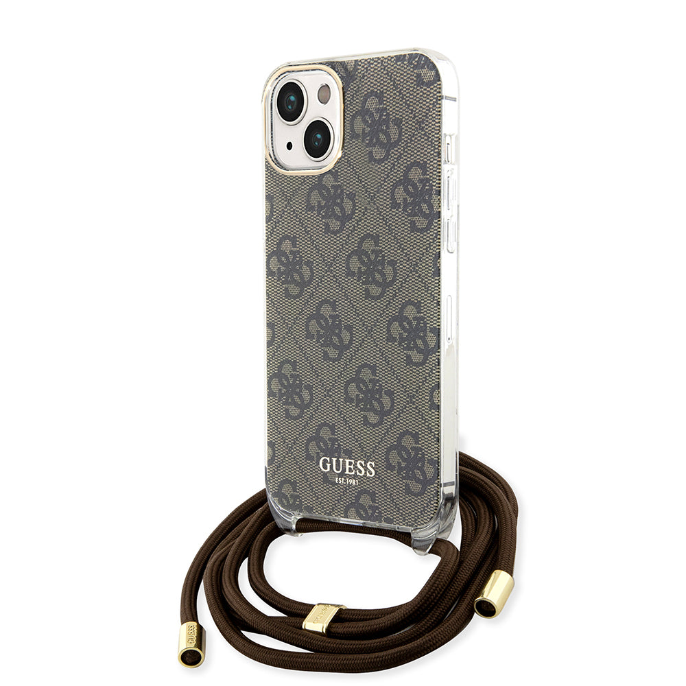 Fodral för Apple iPhone 15, Guess, 4G IML Printed Crossbody, Brun