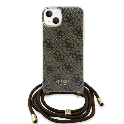 Fodral för Apple iPhone 15, Guess, 4G IML Printed Crossbody, Brun