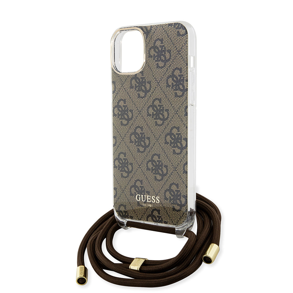 Fodral för Apple iPhone 15, Guess, 4G IML Printed Crossbody, Brun