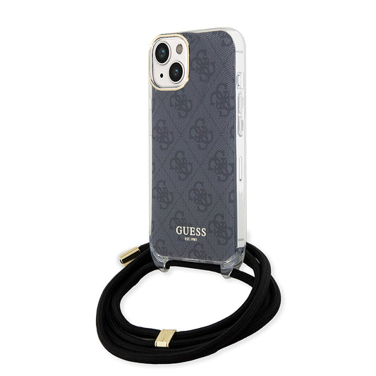 Fodral för Apple iPhone 15, Guess, 4G IML Printed Crossbody, Svart