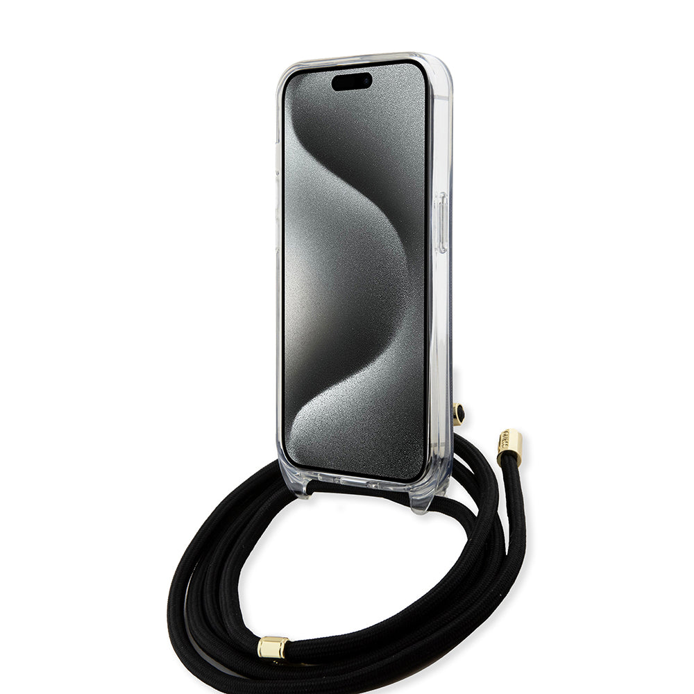 Fodral för Apple iPhone 15, Guess, 4G IML Printed Crossbody, Svart