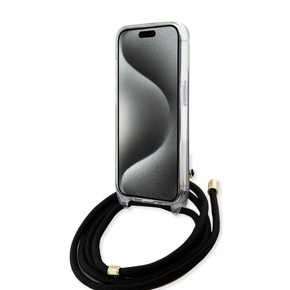 Fodral för Apple iPhone 15, Guess, 4G IML Printed Crossbody, Svart