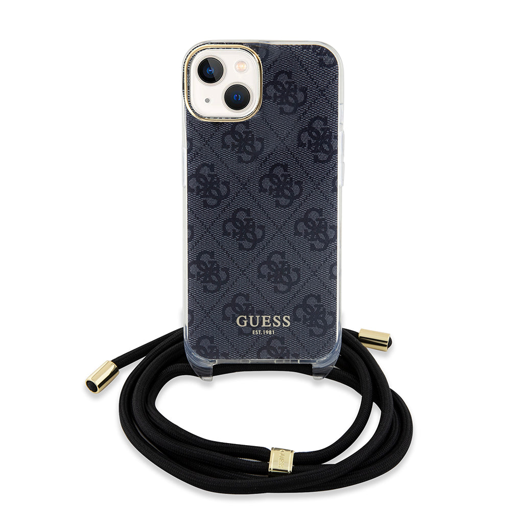 Fodral för Apple iPhone 15, Guess, 4G IML Printed Crossbody, Svart