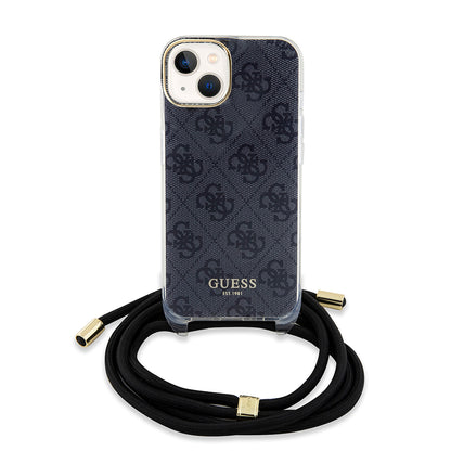 Fodral för Apple iPhone 15, Guess, 4G IML Printed Crossbody, Svart