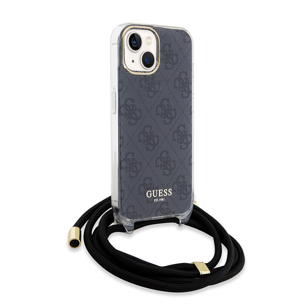 Fodral för Apple iPhone 15, Guess, 4G IML Printed Crossbody, Svart