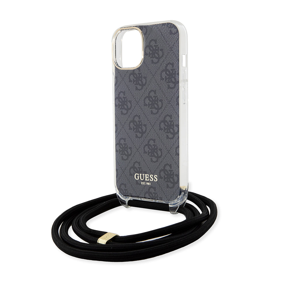 Fodral för Apple iPhone 15, Guess, 4G IML Printed Crossbody, Svart
