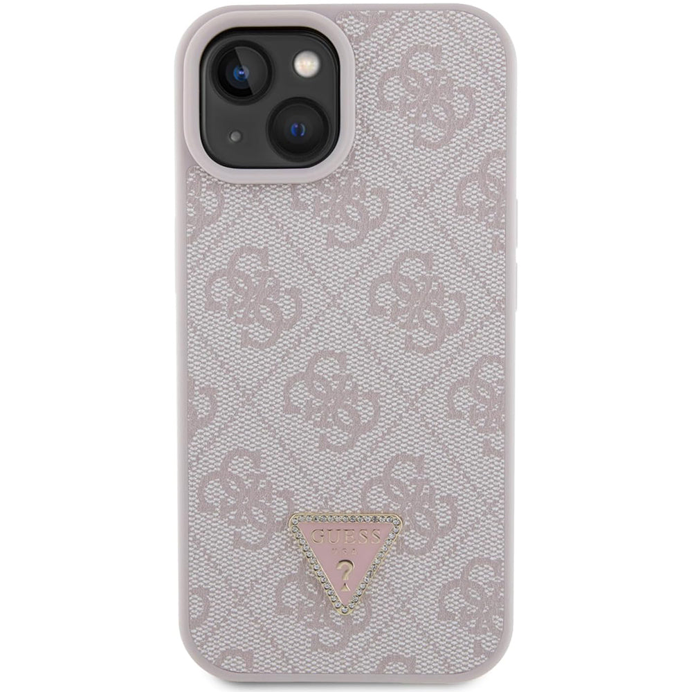 Fodral för Apple iPhone 15, Guess, 4G Triangle Strass, Rosa
