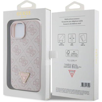 Fodral för Apple iPhone 15, Guess, 4G Triangle Strass, Rosa