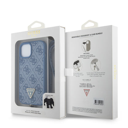 Fodral för Apple iPhone 15, Guess, Crossbody 4G Metal Logo, Blå