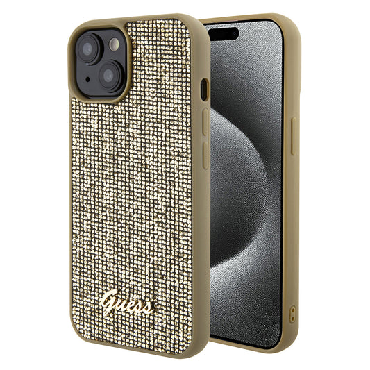 Skyddsfodral för Apple iPhone 15, Guess, Disco Metal Script, Guld
