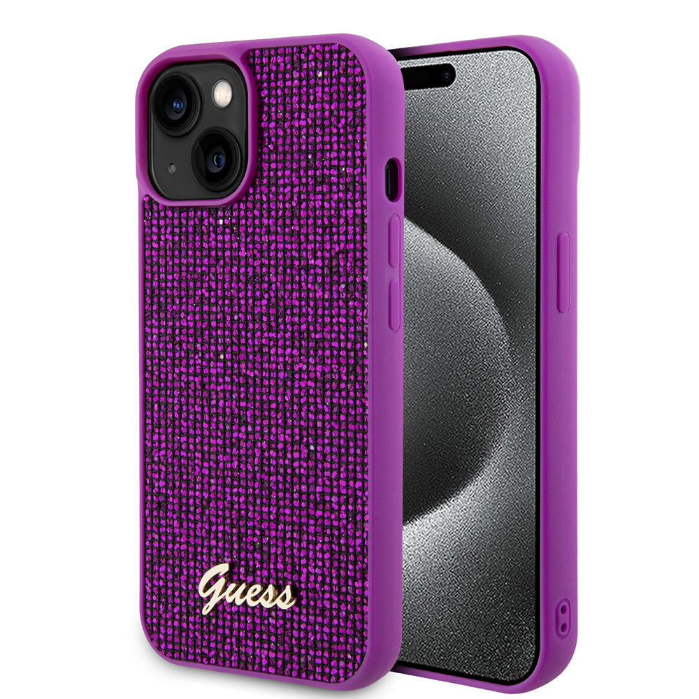 Skyddsfodral för Apple iPhone 15, Guess, Disco Metal Script, Fuchsia