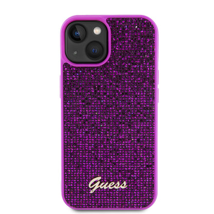 Skyddsfodral för Apple iPhone 15, Guess, Disco Metal Script, Fuchsia