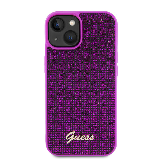 Skyddsfodral för Apple iPhone 15, Guess, Disco Metal Script, Fuchsia