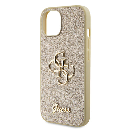 Case for Apple iPhone 15, Guess, Glitter Big 4G Script, Gold