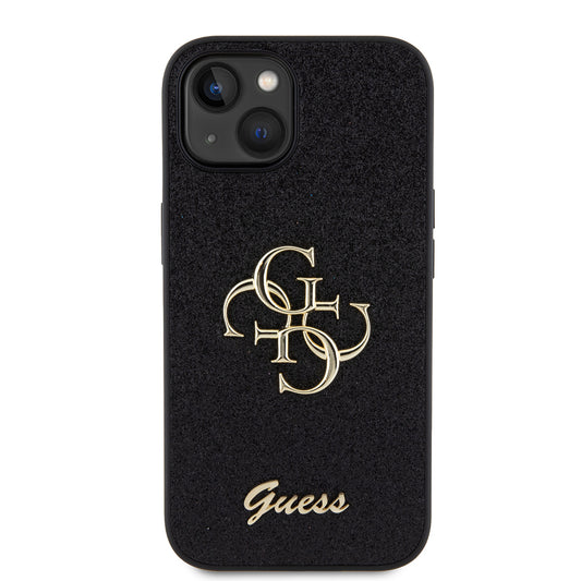 Fodral för Apple iPhone 15, Guess, Glitter Big 4G Script, Svart