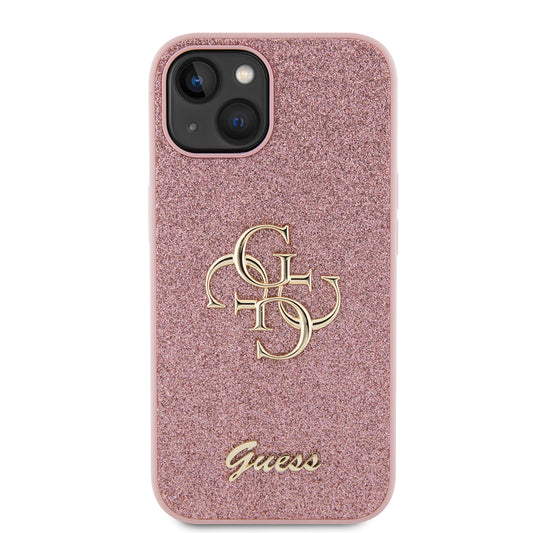 Fodral för Apple iPhone 15, Guess, Glitter Big 4G Script, Rosa