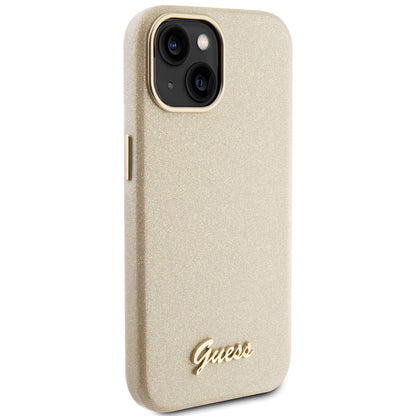 Fodral för Apple iPhone 15, Guess, Glitter Glossy Script, Beige