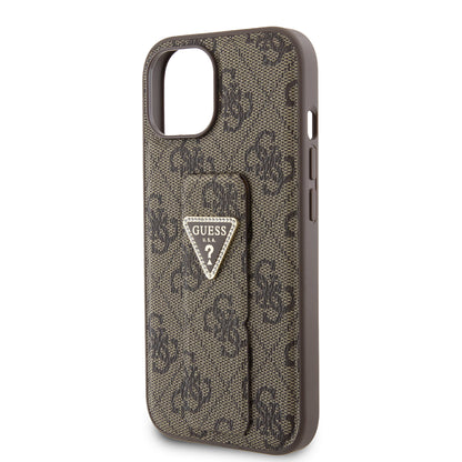Fodral för Apple iPhone 15, Guess, Grip Stand 4G Triangle Strass, Brun