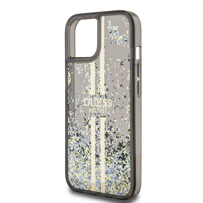 Skal för Apple iPhone 15, Guess, Liquid Glitter Gold Stripes, Svart