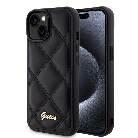 Fodral för Apple iPhone 15, Guess, Quilted Metal Logo, Svart