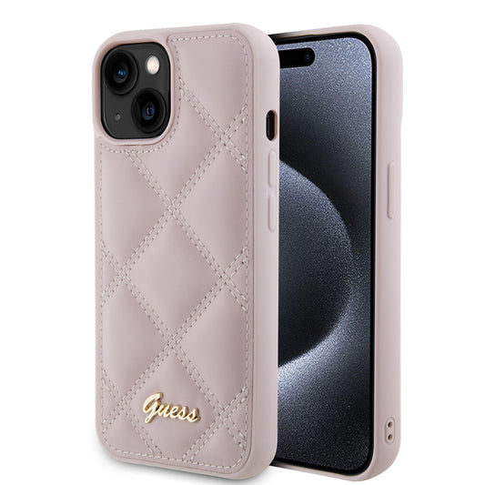 Fodral för Apple iPhone 15, Guess, Quilted Metal Logo, Rosa