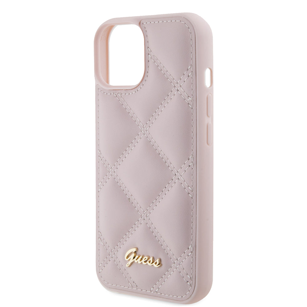 Fodral för Apple iPhone 15, Guess, Quilted Metal Logo, Rosa