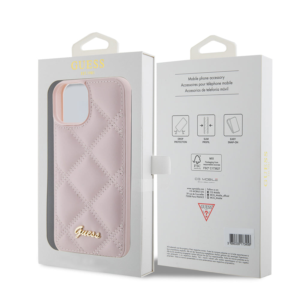 Fodral för Apple iPhone 15, Guess, Quilted Metal Logo, Rosa