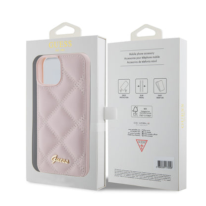Fodral för Apple iPhone 15, Guess, Quilted Metal Logo, Rosa