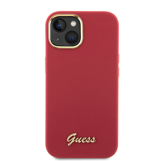 Fodral för Apple iPhone 15, Guess, Script Metal Logo & Frame, Rosa