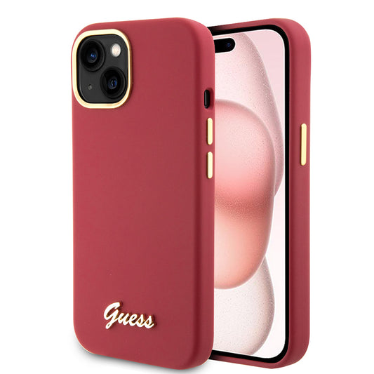Fodral för Apple iPhone 15, Guess, Script Metal Logo & Frame, Rosa