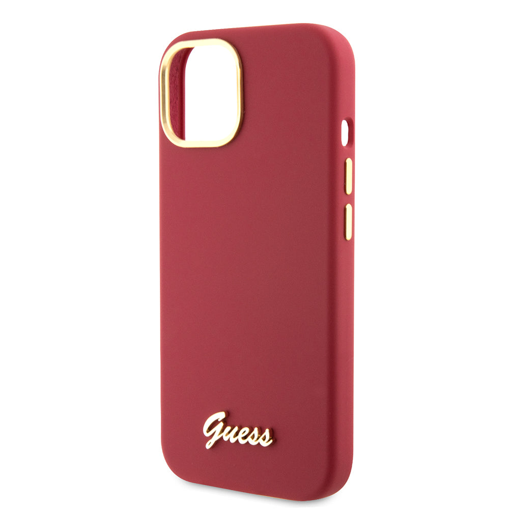 Fodral för Apple iPhone 15, Guess, Script Metal Logo & Frame, Rosa