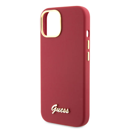 Fodral för Apple iPhone 15, Guess, Script Metal Logo & Frame, Rosa