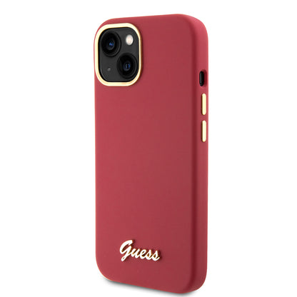 Fodral för Apple iPhone 15, Guess, Script Metal Logo & Frame, Rosa