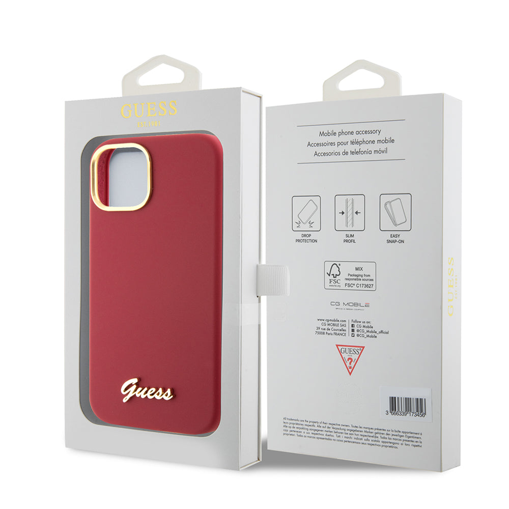 Fodral för Apple iPhone 15, Guess, Script Metal Logo & Frame, Rosa