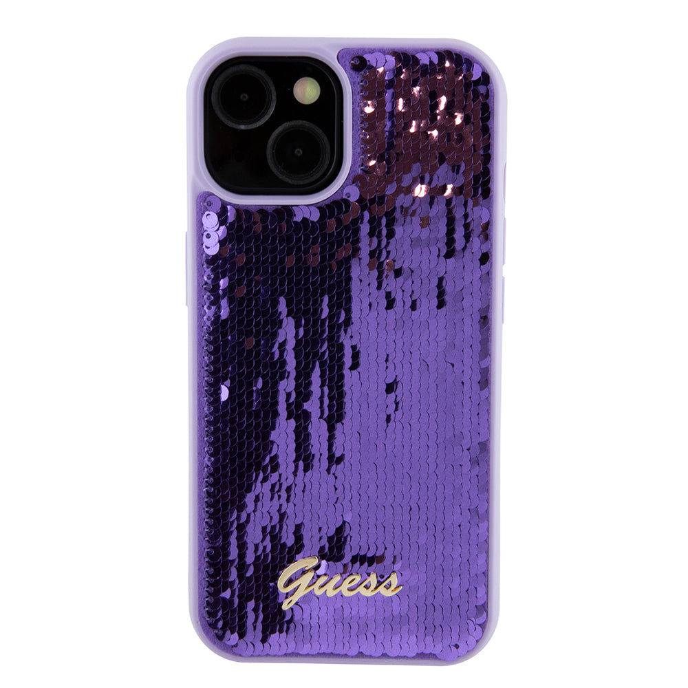 Fodral för Apple iPhone 15, Guess, Sequin Script Metal, Lila