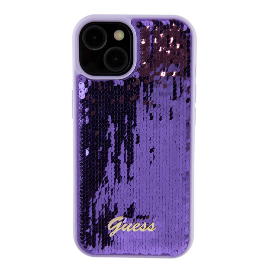 Fodral för Apple iPhone 15, Guess, Sequin Script Metal, Lila