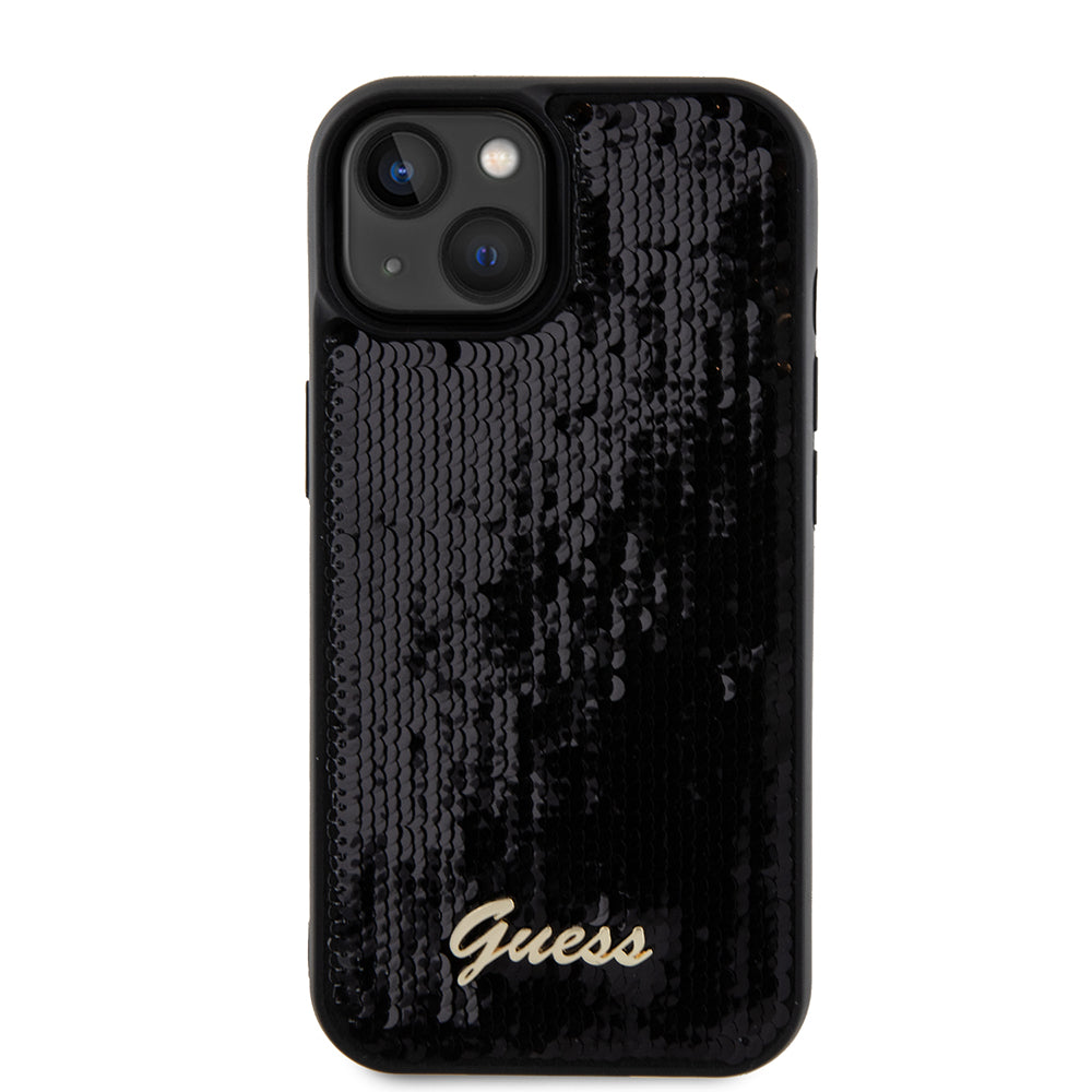 Fodral för Apple iPhone 15, Guess, Sequin Script Metal, Svart