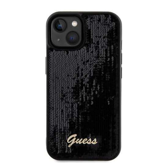 Fodral för Apple iPhone 15, Guess, Sequin Script Metal, Svart