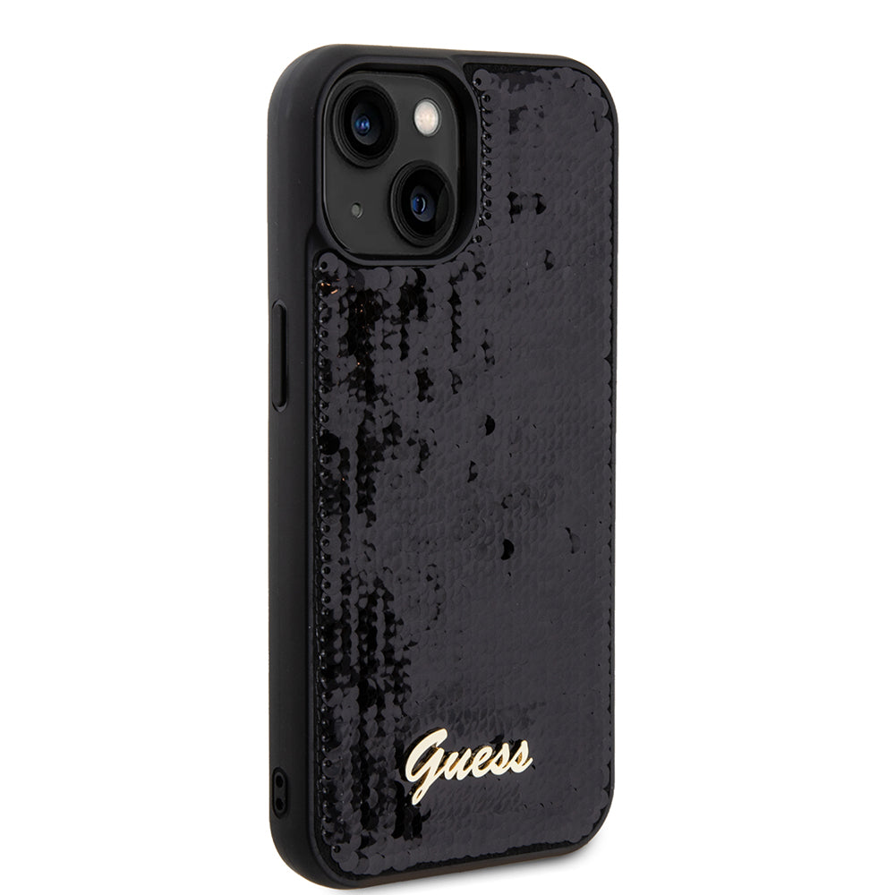 Fodral för Apple iPhone 15, Guess, Sequin Script Metal, Svart