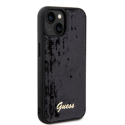 Fodral för Apple iPhone 15, Guess, Sequin Script Metal, Svart
