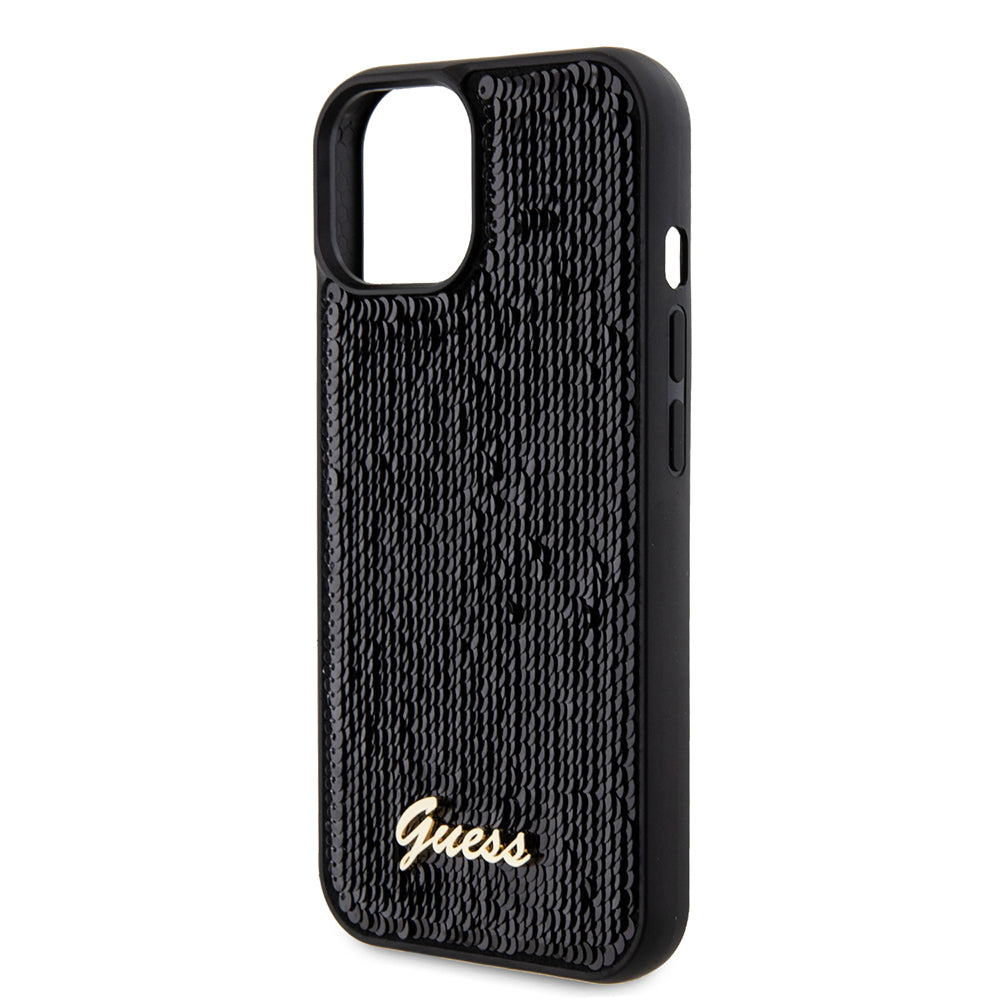 Fodral för Apple iPhone 15, Guess, Sequin Script Metal, Svart