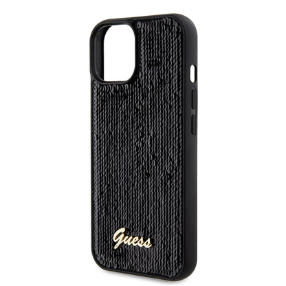 Fodral för Apple iPhone 15, Guess, Sequin Script Metal, Svart